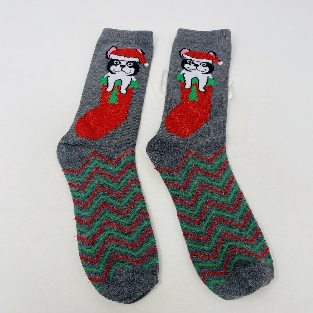 Charter Club Womens Sock Size 9-11 Christmas Frenchie Dog Stocking Crew Sock 513
